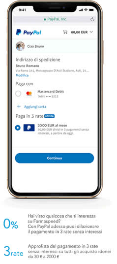 Paga in 3 rate con PayPal