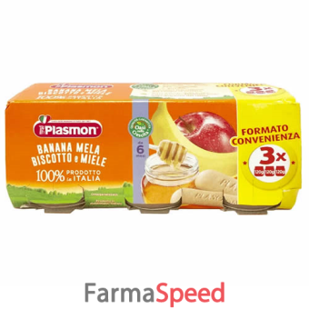 plasmon omogeneizzato banana/mela/biscotti/miele 120 g x 3 pezzi