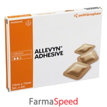 medicazione idrocellulare adesiva sterile allevyn adhesive altamente assorbente in schiuma di poliuretano a struttura tristratificata 7,5x7,5cm 3 pezzi