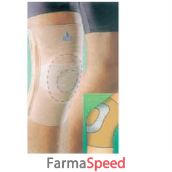 tutore ginocchio con inserto in silicone large. lascia libera la rotula da ogni pressione. il profilo laterale supporta il ginocchio senza arrecare danni durante l'attivita' fisica