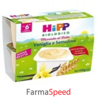 hipp biologico merenda latte vaniglia semolino 100 g 4 pezzi