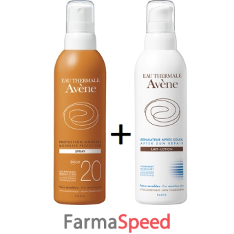 eau thermale avene solare spray spf20 + ristrutturante doposole 200 ml + 200 ml