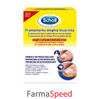 scholl kit trattamento unghia incarnita contenente spray nebulizzatore rinfrescante 22 ml, colla per unghie 8 g, 10 clip raddrizza unghia