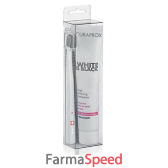 curaprox white is black set con dentifricio extra dolce da 90 ml + spazzolino white