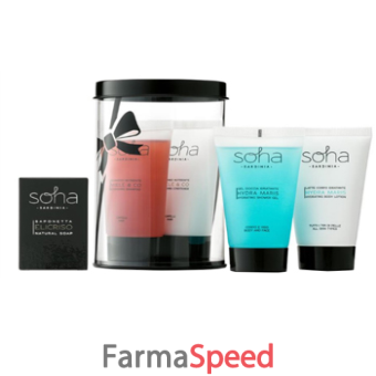 soha kit cortesia 1 saponetta 30 g + 1 shampoo nutriente 40 ml + 1 balsamo nutriente 40 ml + 1 gel doccia idratante 40 ml + 1 latte corpo idratante 40 ml