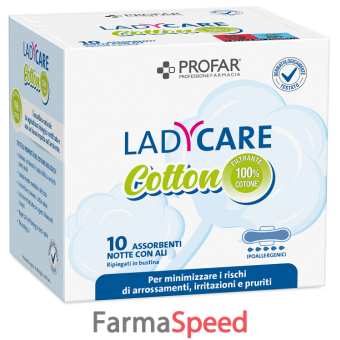 ladycare assorbenti cotton ipoallergenici notte con ali 10 pezzi profar