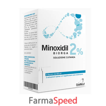 minoxidil biorga - 2% soluzione cutanea, 3 flaconi 60ml con pompa spray e applicatore