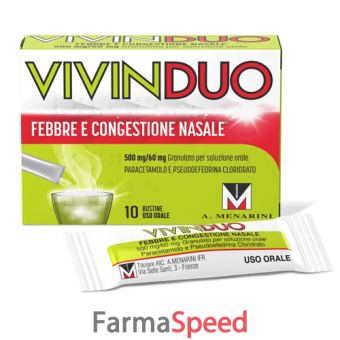 vivinduo febbre e congestione nasale - 500 mg/60 mg granulato per soluzione orale 10 bustine 