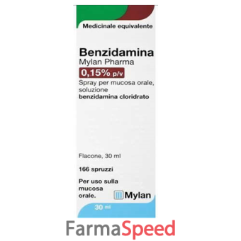 benzidamina myl - 0,15% spray per mucosa orale, soluzione 1 flacone in vetro con nebulizzatore da 30 ml (166 dosi)