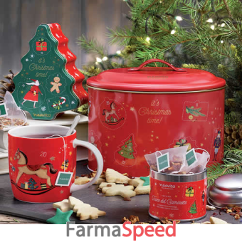 neavita biscottiera natale con barattolino con infuso fuoco del caminetto e mug