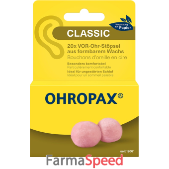 ohropax tappi auricolari classic cera ovatta 20 pezzi