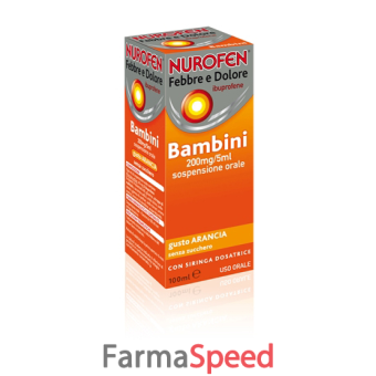nurofen febbre dolore - 200 mg/5 ml sospensione orale gusto arancia senza zucchero flacone da 100 ml con siringa dosatrice