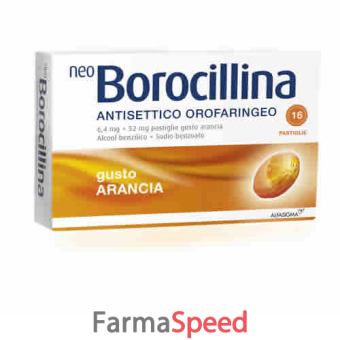 neoborocillina ant or - 6,4 mg + 52 mg pastiglie gusto arancia, 16 pastiglie in blister al/pvc