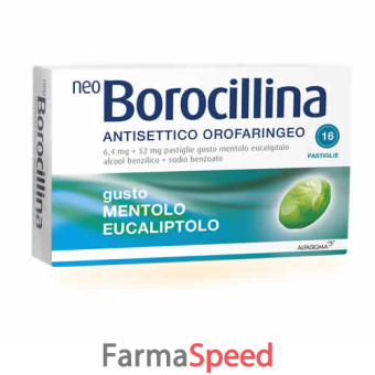 neoborocillina ant or - 6,4 mg + 52 mg pastiglie gusto mentolo eucaliptolo, 16 pastiglie in blister al/pvc
