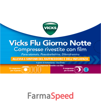 vicks flu giorno notte - compresse rivestite con film 12 compresse giorno + 4 compresse notte in blister 